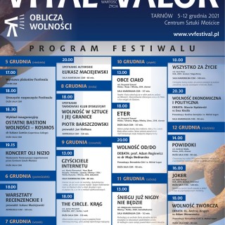 XI Festiwal Filmowy Vitae Valor - „Oblicza wolności” - grafika z programem festiwalu filmowego vitae valor.
