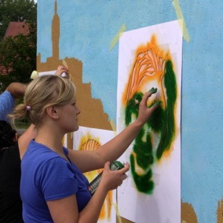 Mościce malują mural - warsztaty